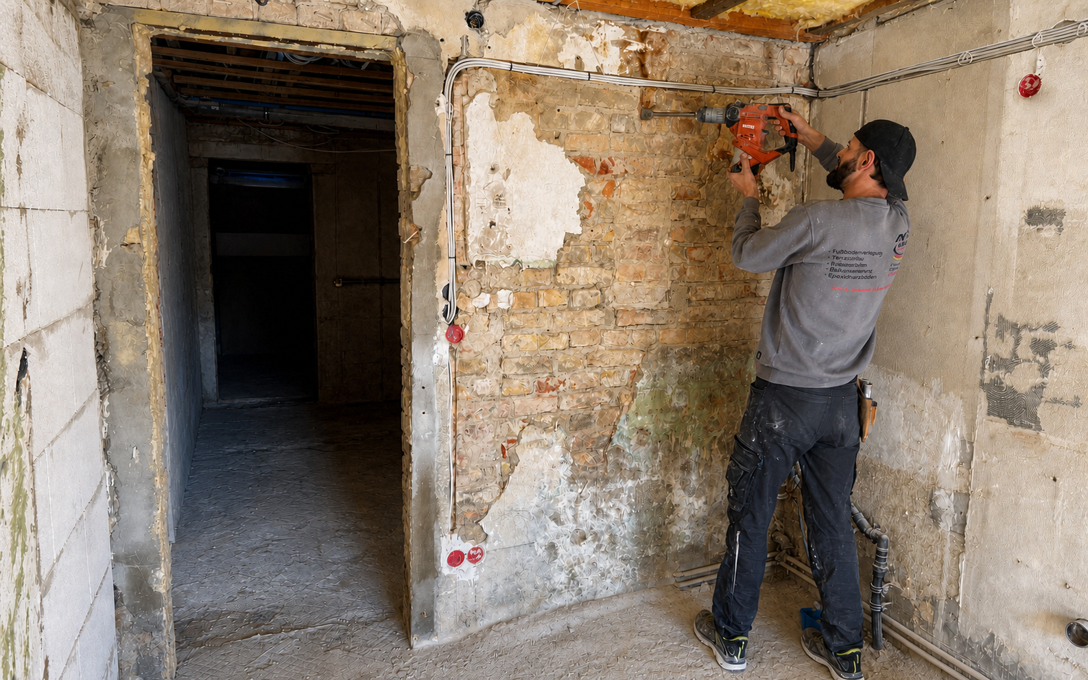 Handwerker bei sorgfältigen Innenausbauarbeiten
