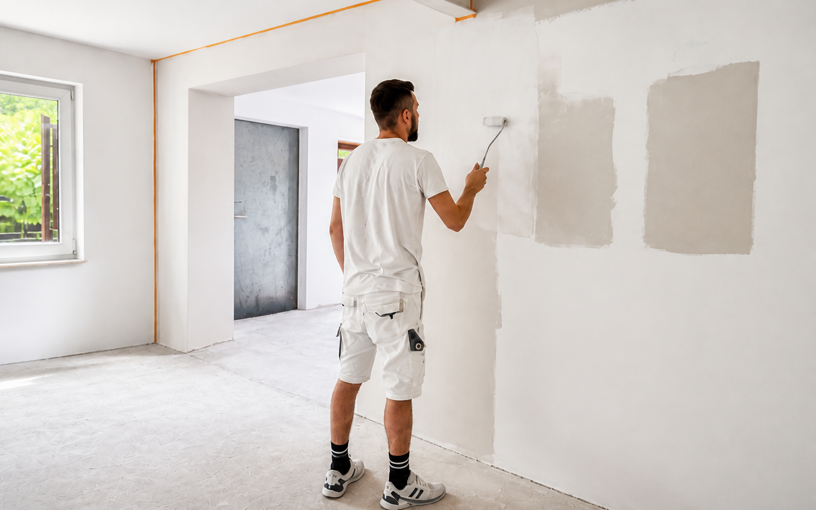 Handwerker bei sorgfältigen Innenausbauarbeiten